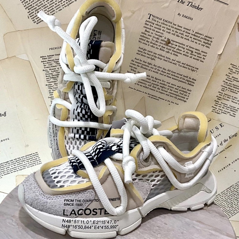 Free People Lacoste L003 Active Runway Sneaker Mixed Material Off White - Picture 3 of 9